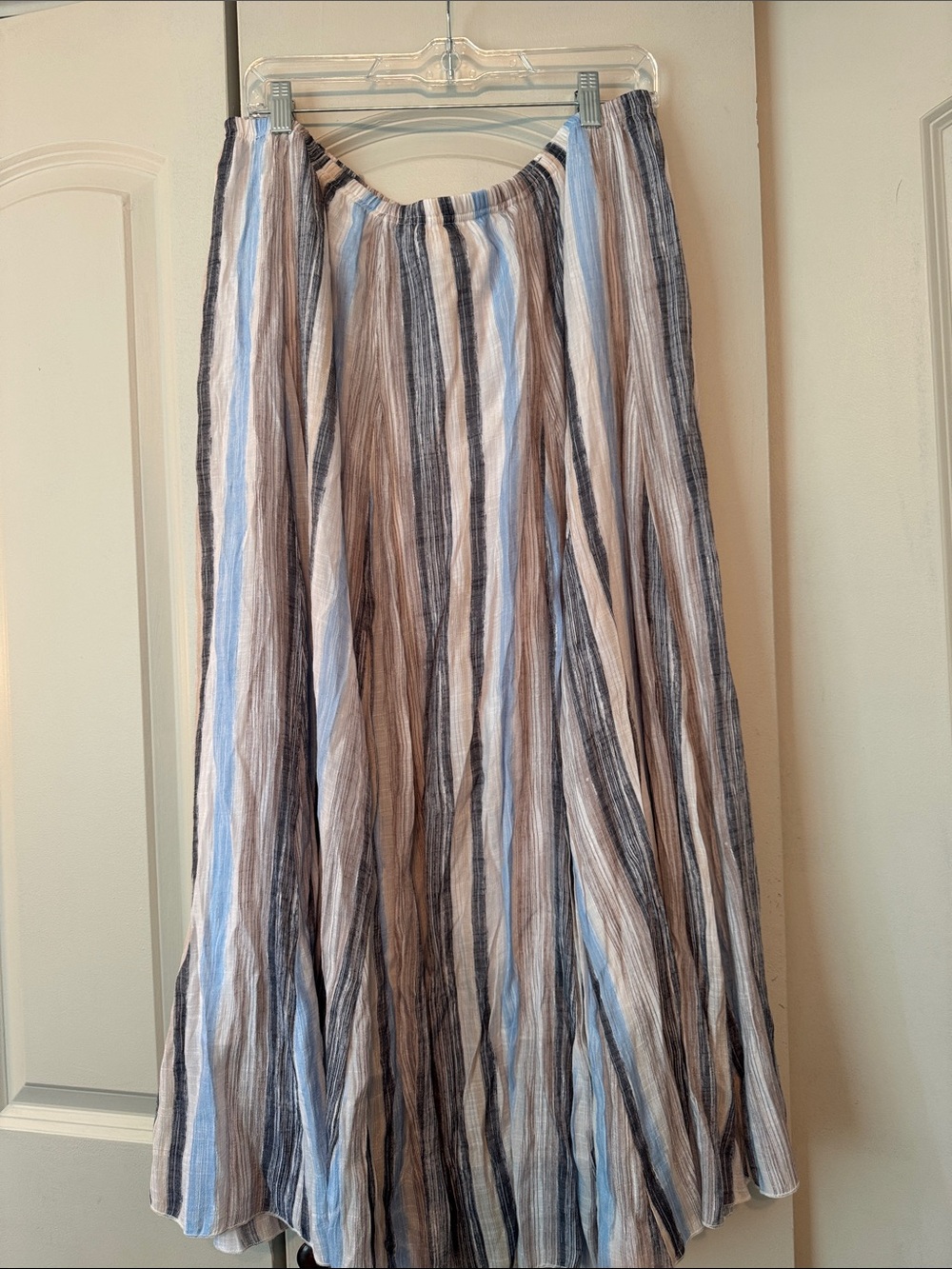 Lightweight Striped Maxi Skirt in Blue, Beige and Cream by Soft Surroundings